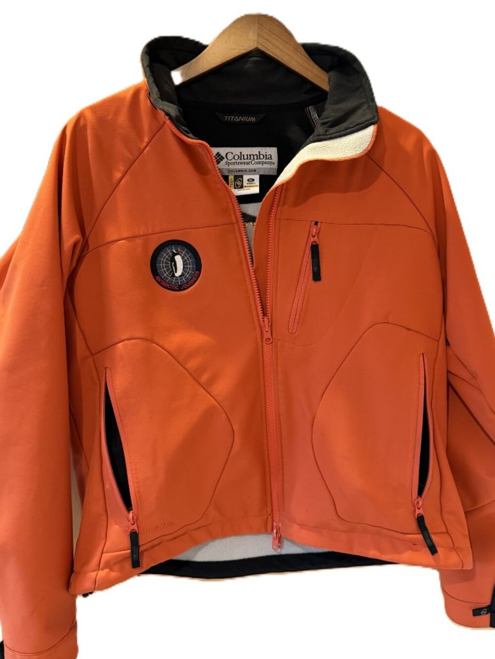 Columbia Titanium Orange Waterproof Outer Layer, Special Antarctic Patch, XL